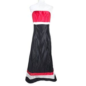 Vintage Jessica Mclintock Shiny Satin Tube Black Red Maxi Gown Dress USA